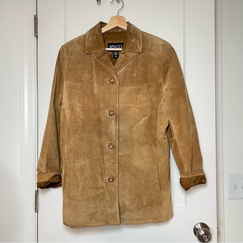 NY & Co 90s/Y2K Classic Genuine Suede‎ Leather Jacket Light Tan Camel 🧥✨